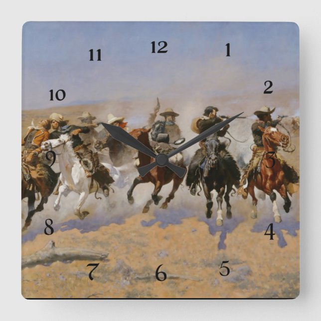 Reloj Cuadrado Frederic Remington Pintura "Dash For The Timber" (Anverso)
