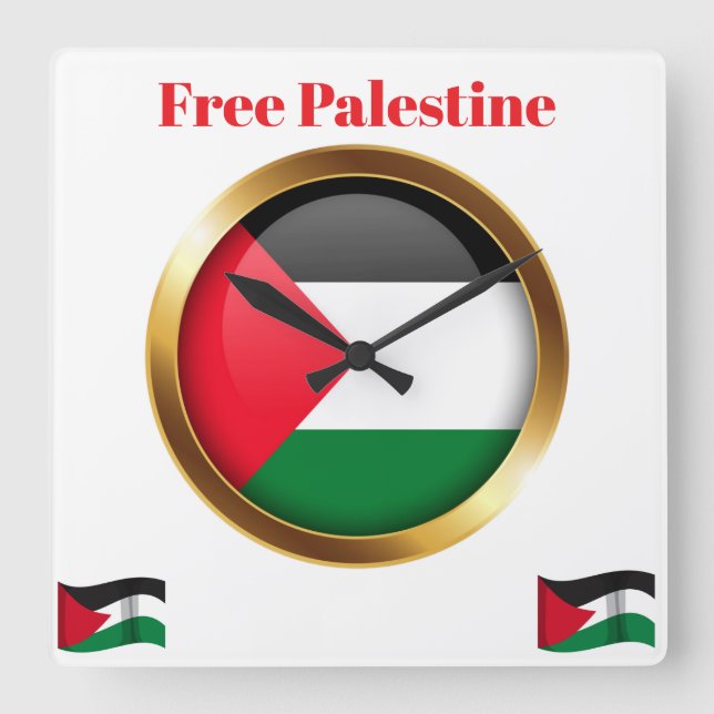 Reloj Cuadrado Free Palestine Emblem Flag Wall Clock (Anverso)