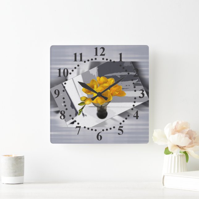 Reloj Cuadrado Freesia amarilla (Hogar)