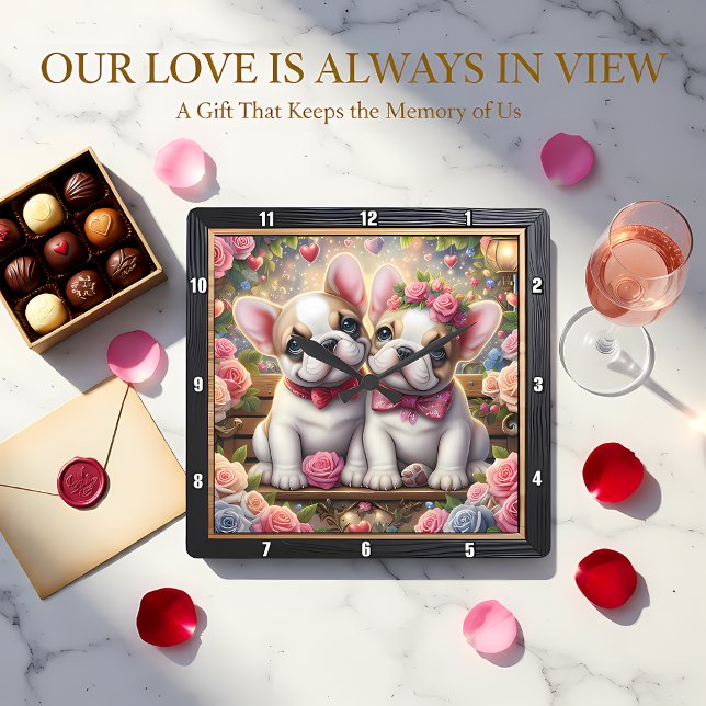 Reloj Cuadrado French Bulldog Couple Rose Garden (Subido por el creador)