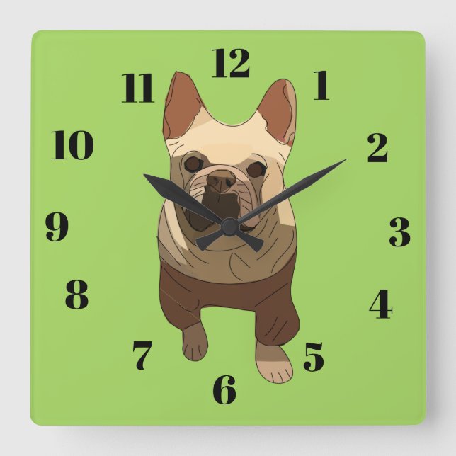 Reloj Cuadrado French Bulldog, Lime Green (Anverso)