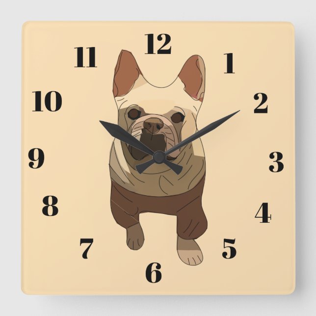 Reloj Cuadrado French Bulldog, Soft Peach (Anverso)