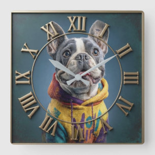 Reloj Cuadrado French Bulldog Wearing Hoodie Square