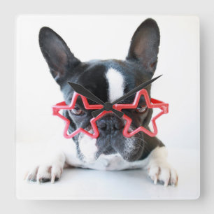 Reloj Cuadrado French Bulldog With Red Star Glasses
