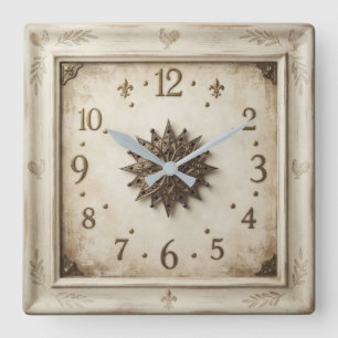 Reloj Cuadrado French Country Distressed Cream Starburst Medallio