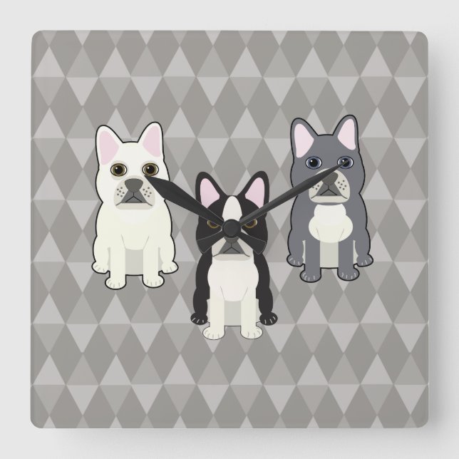 Reloj Cuadrado Frenchies Gray Diamonds (Anverso)