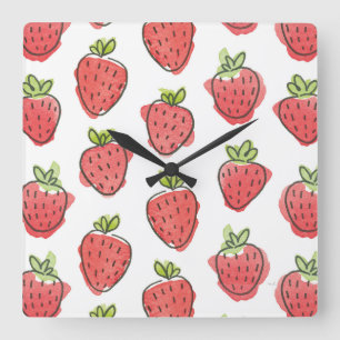 Reloj Cuadrado Fresas acuarelas