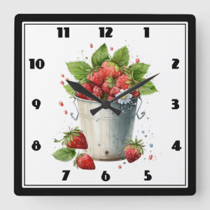 Reloj Cuadrado Fresas en un cubo