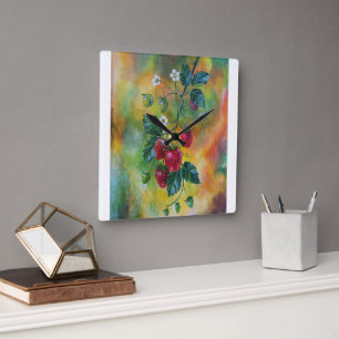 Reloj Cuadrado Fresas en una vid de verano por Alfred Fox