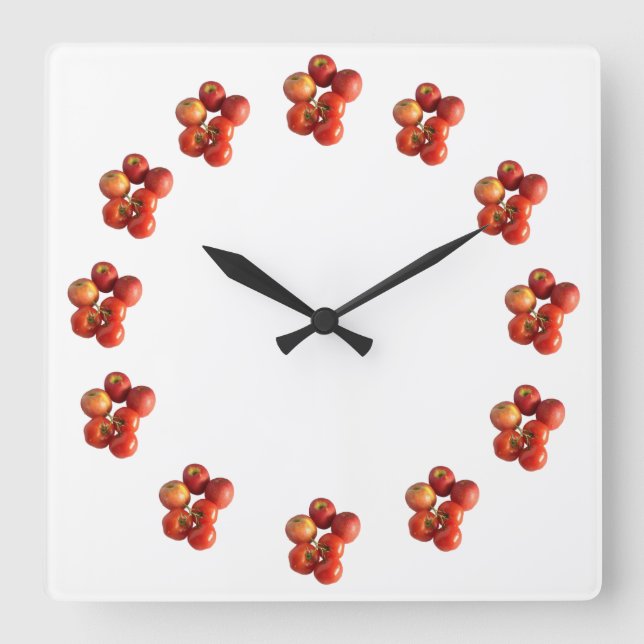 Reloj Cuadrado Fresh Apples and Tomatoes Wall Clock (Anverso)