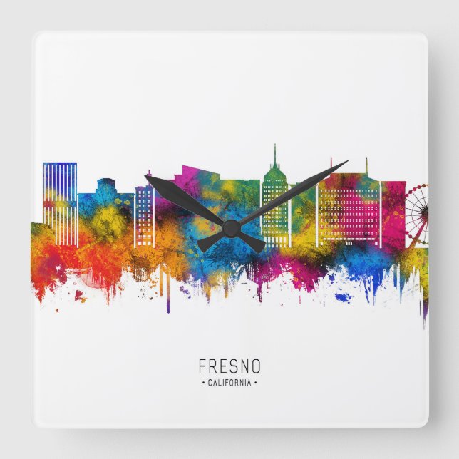 Reloj Cuadrado Fresno California Skyline (Anverso)