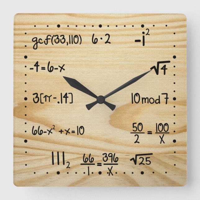 Reloj Cuadrado Friki divertido de la matemáticas (Anverso)