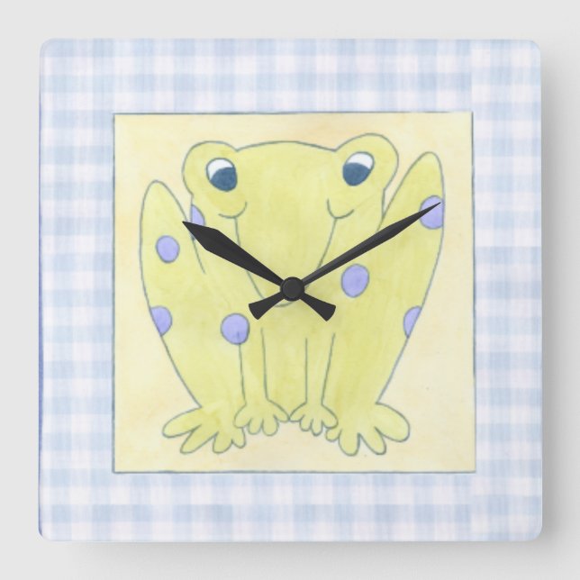 Reloj Cuadrado Frog Trio on Gingham Cloth (Anverso)
