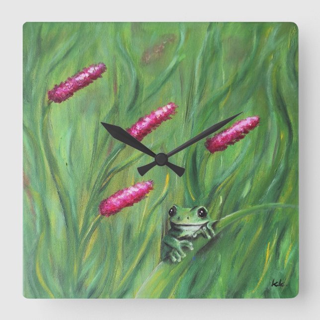 Reloj Cuadrado Froggy del humor mágico de la rana (Anverso)