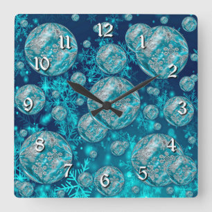 Reloj Cuadrado Frost Blue Snowflake Bubbles Square Wall Clock