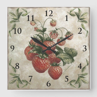 Reloj Cuadrado Fruta de fresas botánicas vintage