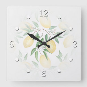 Reloj Cuadrado Fruta de limones acuarelas