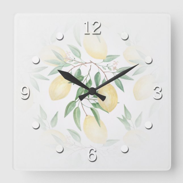 Reloj Cuadrado Fruta de limones acuarelas (Anverso)