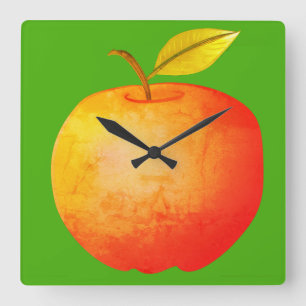 Reloj Cuadrado Fruta de manzana vibrante moderno dibujos animados