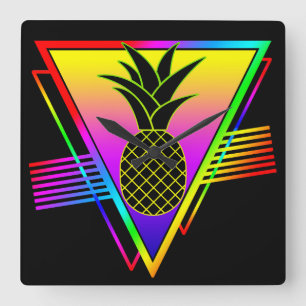 Reloj Cuadrado Fruta de verano de piña de silueta moderna retro