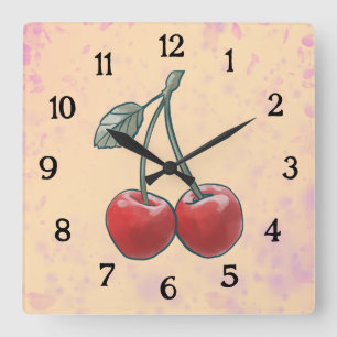 Reloj Cuadrado Fruta rosa de color de agua cereza