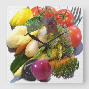 RELOJ CUADRADO FRUTA Y VERDURAS