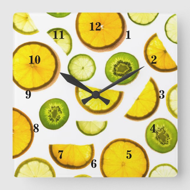 Reloj Cuadrado Frutas de cítricos frescas (Anverso)