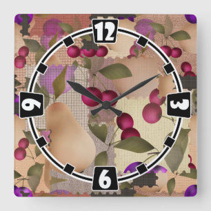 Reloj Cuadrado Frutas, patchwork