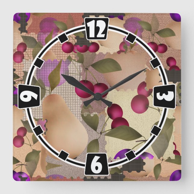 Reloj Cuadrado Frutas, patchwork (Anverso)