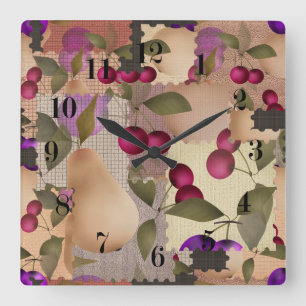 Reloj Cuadrado Frutas, patchwork