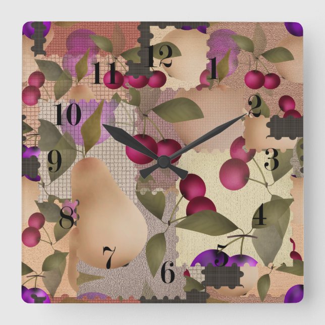 Reloj Cuadrado Frutas, patchwork (Anverso)