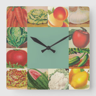 Reloj Cuadrado Frutas y verduras del vintage