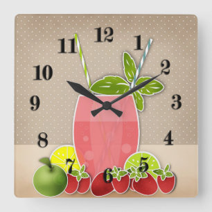 Reloj Cuadrado Frutos coctel fresa manzana lima retro