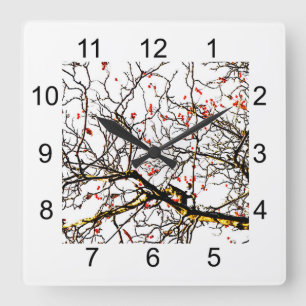 Reloj Cuadrado Frutos romanos rojos o bayas de ceniza