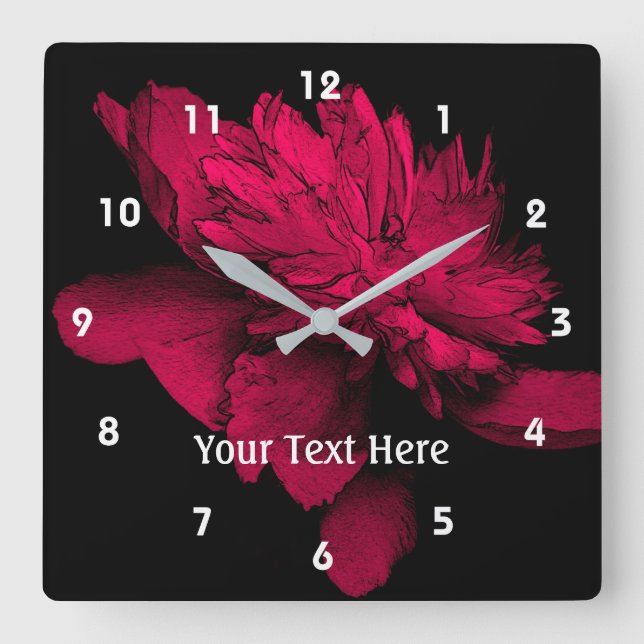 Reloj Cuadrado Fuchsia Arte de flores de peones rosados personali (Anverso)