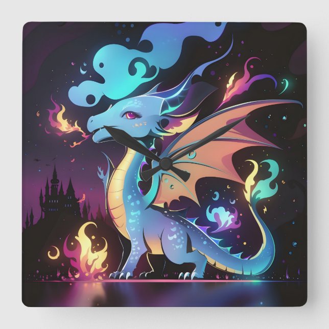 Reloj Cuadrado Fuego de dragón encantado (Anverso)
