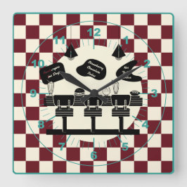 Reloj Cuadrado Fuente Retro Soda Tienda Verde azulada Roja
