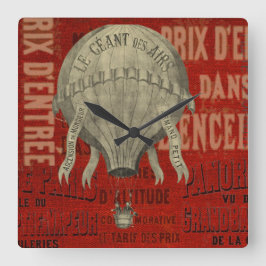 Reloj Cuadrado Fuentes gráficas de balón de aire caliente Steampu