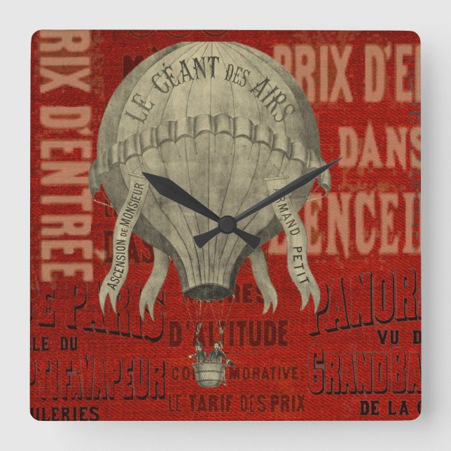 Reloj Cuadrado Fuentes gráficas de balón de aire caliente Steampu (Anverso)