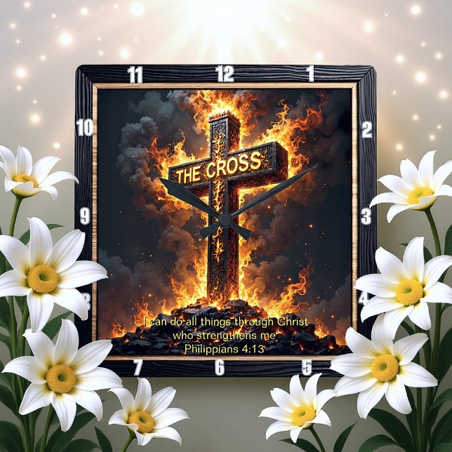 Reloj Cuadrado Fuerza Divina La Cruz Filipenses 4:13 Verso (Subido por el creador)