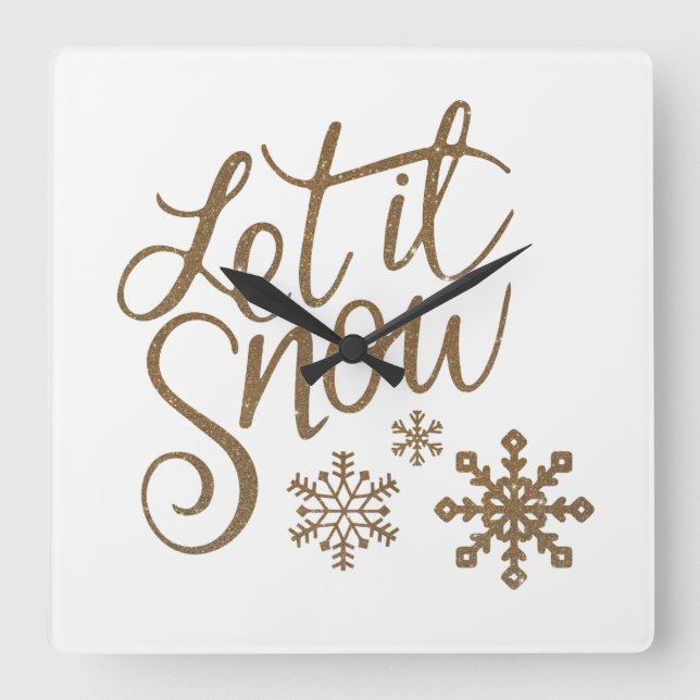 Reloj Cuadrado Fun Gold Sparkles Let it Snow (Anverso)