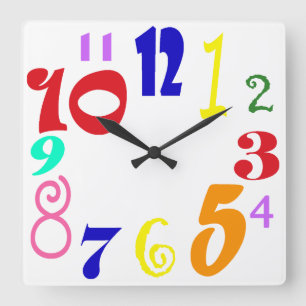 Reloj Cuadrado Fun numbers - multicoloured funky numbers on white