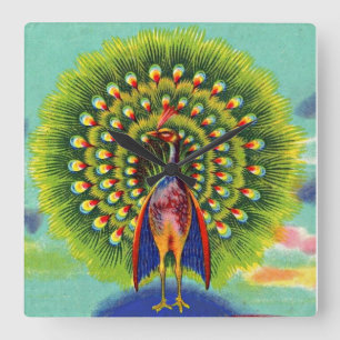 Reloj Cuadrado fun peacock print