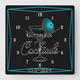 Reloj Cuadrado Fun Retro Aqua Cocktail Bar Pub Wall Clock