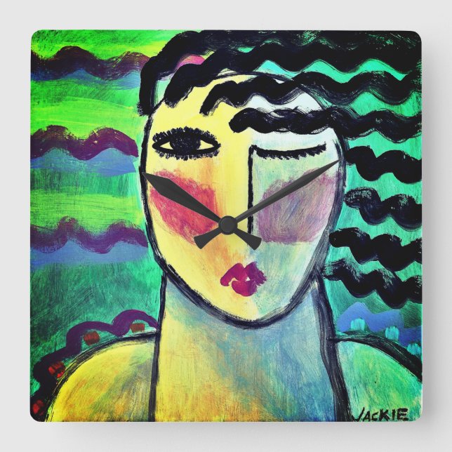 Reloj Cuadrado Funky Abstract Portrait of a Woman (Anverso)
