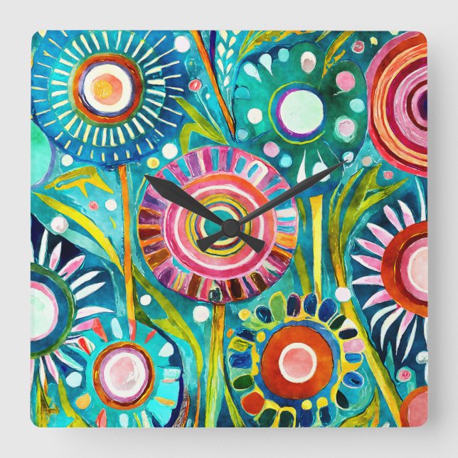 Reloj Cuadrado Funky Dandelions Wall Clock (Anverso)