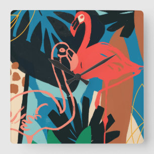 Reloj Cuadrado Funky Flamingo