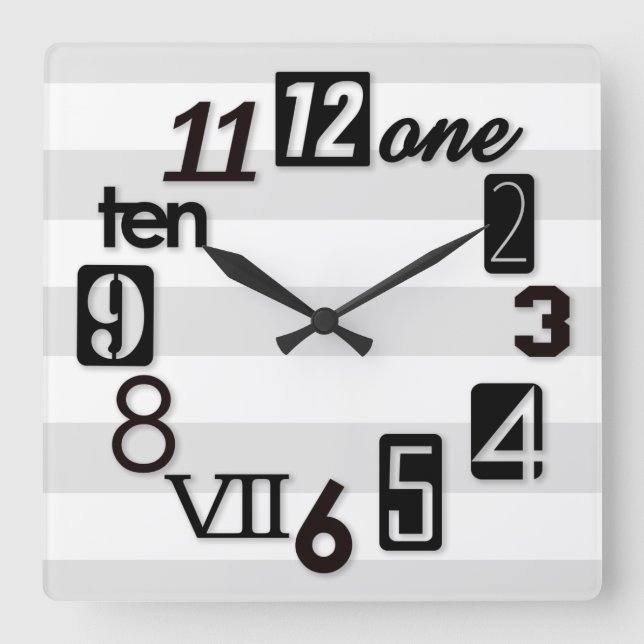 Reloj Cuadrado Funky Numerra Square con rayas Clocks Wall (Anverso)