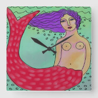 Funky Resumen Arte Mermaid Square Wall Clock