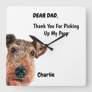 Reloj Cuadrado Funny Airedale terrier Dad Watercolor Canine Art